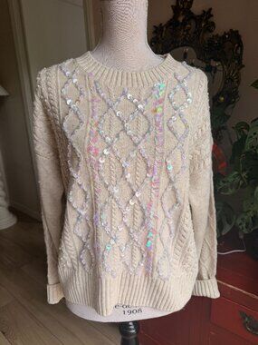 INC International Concepts Womens Sequin Embellished Knit Sweater Holiday Top